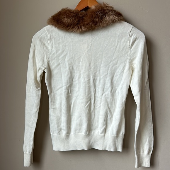 BANANA REPUBLIC FACTORY brown faux fur colored white cardigan sweater size S - Picture 5 of 5